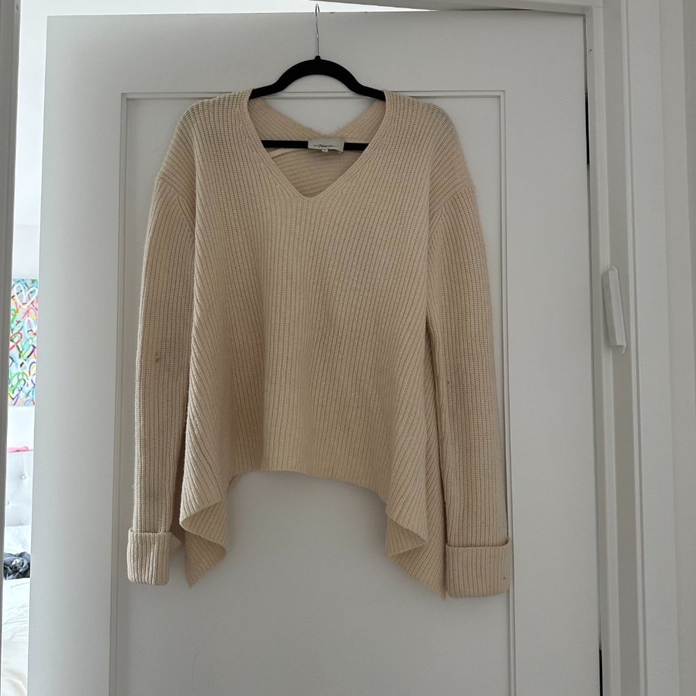 3.1 Phillip Lim Oversized Knit Sweater Tan Cropped Cut-out Back w/ String - Picture 1 of 11